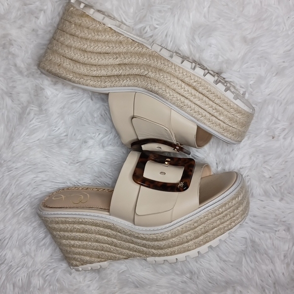 Sam Edelman Livi Cream Squared Open Toe Buckle Platform Wedge Sandals 9.5 - Picture 10 of 13